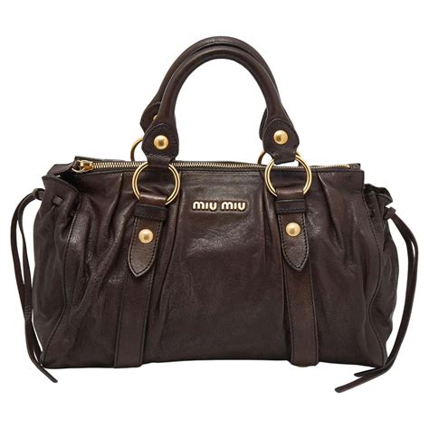 Miu Miu Vitello Lux Gathered Shopper satchel bag brown leather